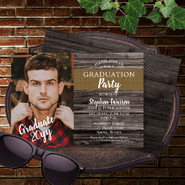 Rustic Woodsy Photo Graduation Party Einladung