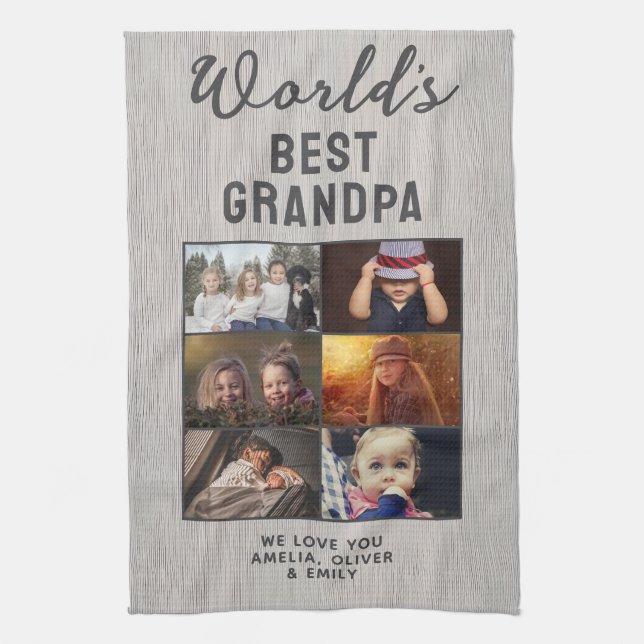 Rustic World's Best Grandpa Wood Custom 6 Photo  Geschirrtuch (Vertikal)
