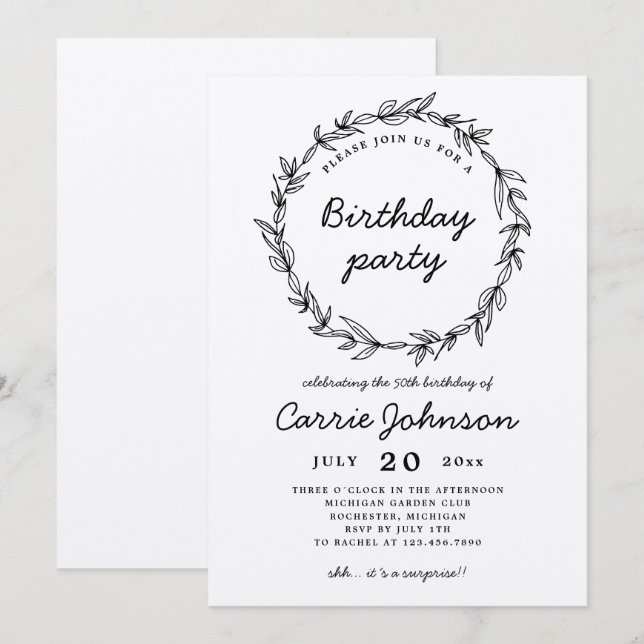 Rustic Wreath Birthday Party Einladung (Vorne/Hinten)