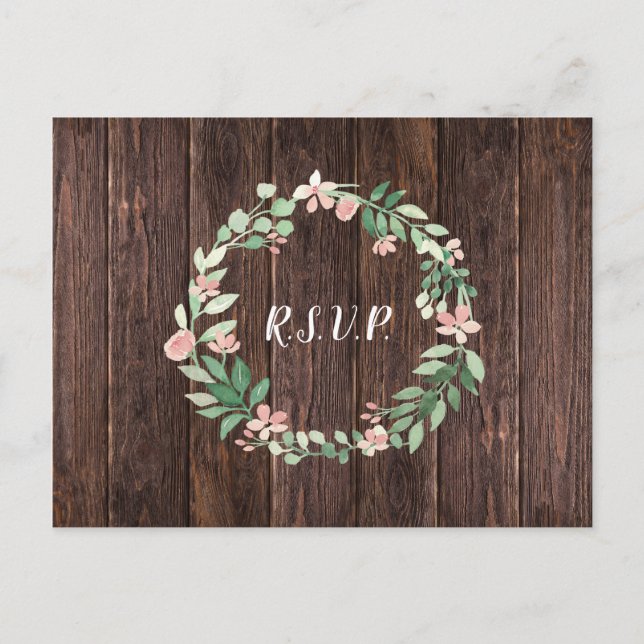 Rustic Wreath Hochzeit rsvp + Mahlzeit Wahl Einladungspostkarte (Vorderseite)