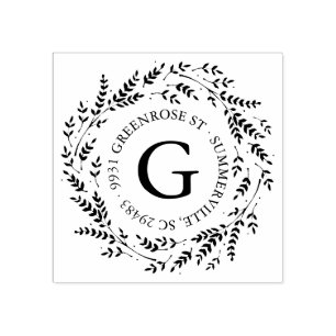 Rustic Wreath Monogram Address Briefmarke Gummistempel