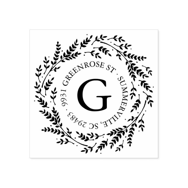 Rustic Wreath Monogram Address Briefmarke Gummistempel (Prägung)