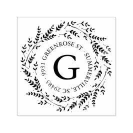Rustic Wreath Monogram Address Briefmarke Permastempel