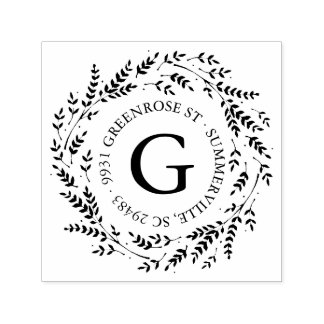 Rustic Wreath Monogram Address Briefmarke Permastempel