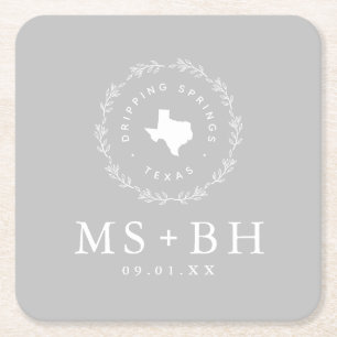 Rustic Wreath Texas Wedding Monogram   Grau Rechteckiger Pappuntersetzer