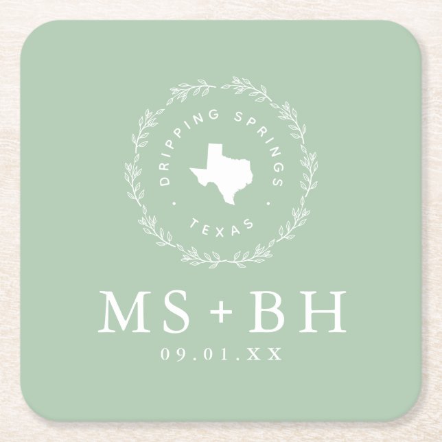 Rustic Wreath Texas Wedding Monogram | Größe Rechteckiger Pappuntersetzer (Vorderseite)