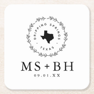 Rustic Wreath Texas Wedding Monogram Rechteckiger Pappuntersetzer