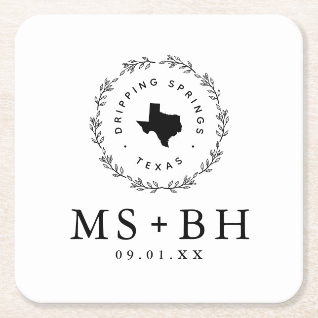 Rustic Wreath Texas Wedding Monogram Rechteckiger Pappuntersetzer (Vorderseite)