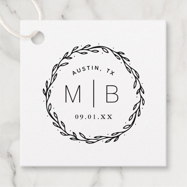 Rustic Wreath Wedding Monogram Vielen Dank Geschenkanhänger (Vorderseite)