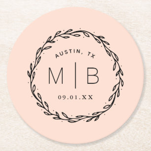 Rustic Wreath Wedge Monogram   Blüte Runder Pappuntersetzer