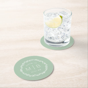 Rustic Wreath Wedge Monogram   Größe Runder Pappuntersetzer