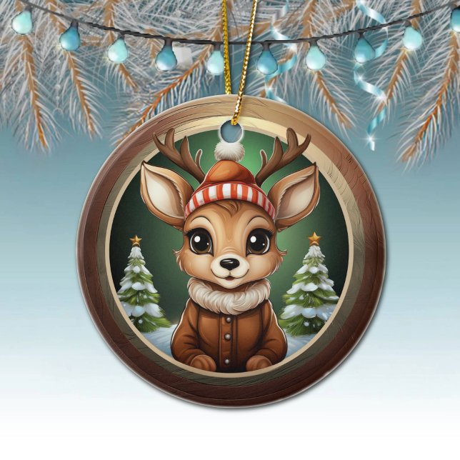 Rustic Xmas Reindeer, Christmas fawn Decor 🦌🎄 Keramik Ornament (Rustic Xmas Reindeer, Christmas fawn Decor, Deer Decoration, Fawn with Antlers Ceramic Ornament 🦌🎄)
