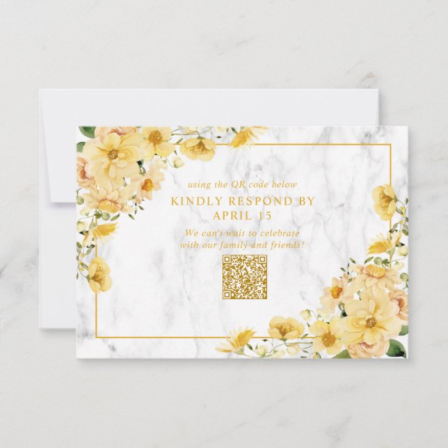 Rustic Yellow Floral Marble QR Code Wedding RSVP (Vorderseite)