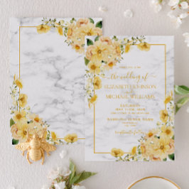 Rustic Yellow Floral Marble Script Wedding Einladung