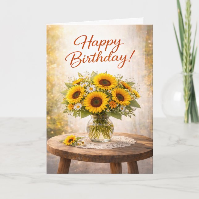 Rustic Yellow Sunflower Birthday Karte (Vorderseite)