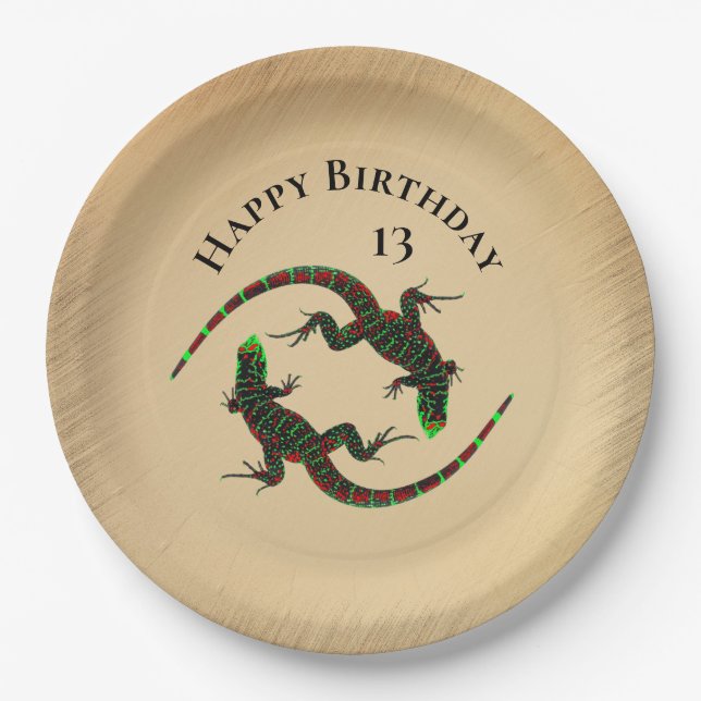 Rustic Yin Yang Lizards Birthday Pappteller (Vorderseite)