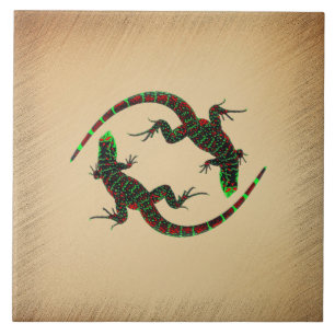 Rustic Yin Yang Lizards Fliese