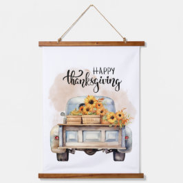 Rustics Happy Thanksgiving Truck Pumpkin Wandteppich Mit Holzrahmen