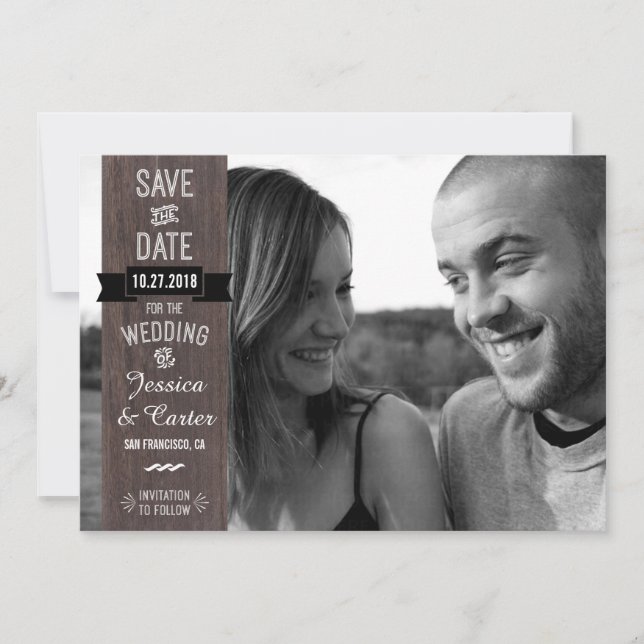 RusticVintage Signage Style Foto Save the Date (Vorderseite)