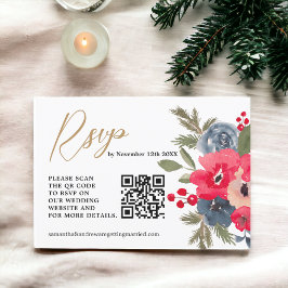 RusticWinter Floral Watercolor Wedding Rsvp qr Karte