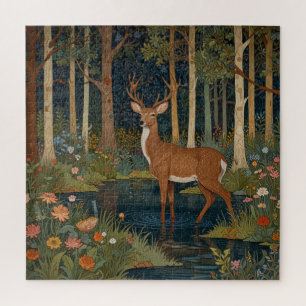 Rustige Boho-Waldnatur Hirschliebhaber Grün Puzzle