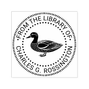 Rustige Stockente steht Bibliotheksbuch Name Permastempel
