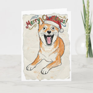Rustige Vintage-Skizze Shiba Inu Weihnachten Hund  Karte