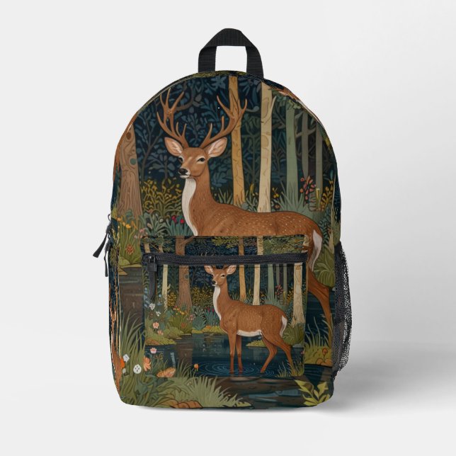 Rustiger Hirsch Boho-Waldgrün  Bedruckter Rucksack (Vorderseite)