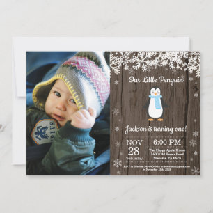 Rustiger Pinguin Winter Junge Geburtstagsfoto Einladung