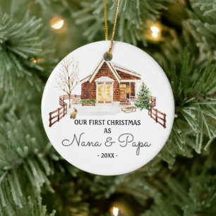RUSTIK Bäume Nana und Papa Pine Erste Weihnachtsze Keramik Ornament