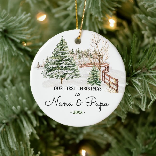 RUSTIK Bäume Nana und Papa Pine Erste Weihnachtsze Keramik Ornament (Baum)