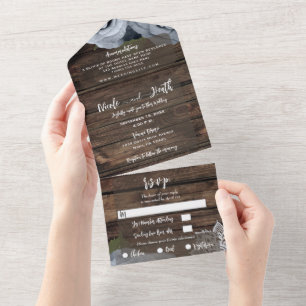 Rustik Blaue Staubige Rose Antike Spitze Hochzeit All In One Einladung