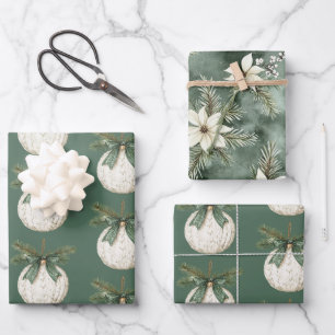 Rustik braun creme grün ornament weihnachten geschenkpapier set