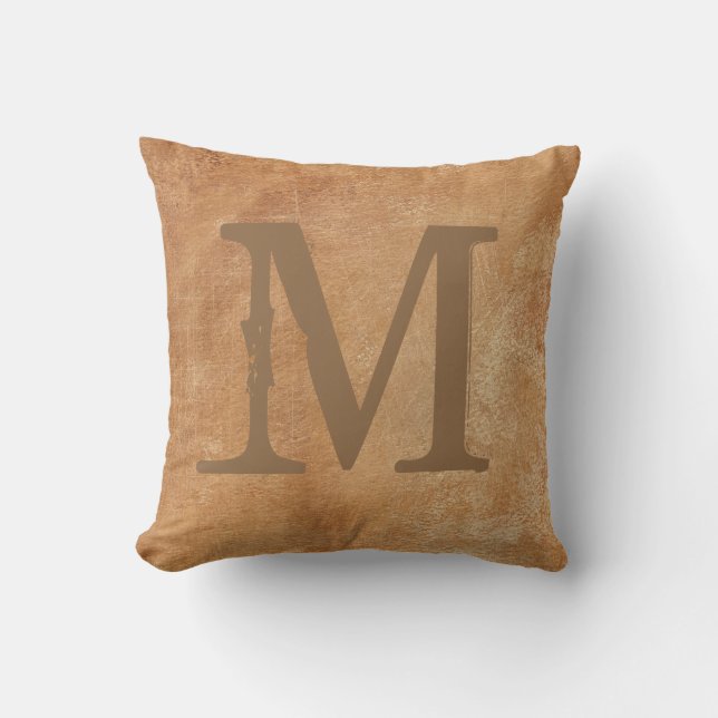 Rustik Braun Monogramm Kissen (Vorderseite)