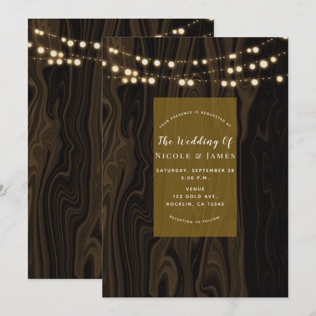 Rustik-braune fantasievolle Holz-Lichterkette für  Einladung (Vorne/Hinten)