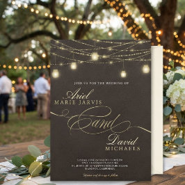 Rustik-braune Lichterketten Romantische Hochzeit Einladung