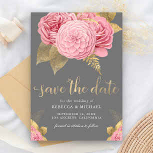 Rustik Grau Gold Staubrosa Florale Hochzeit Save The Date