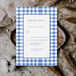 Rustik-karierte Babyblau-Gingham-Hochzeit RSVP Karte
