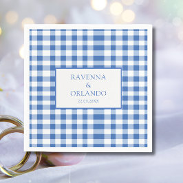 Rustik-karierte Babyblau-Gingham-Hochzeit Serviette