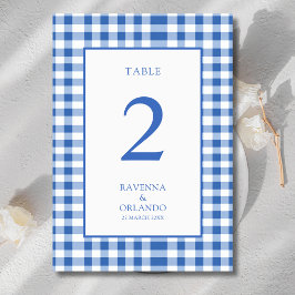 Rustik-karierte Babyblau-Gingham-Hochzeit Tischnummer