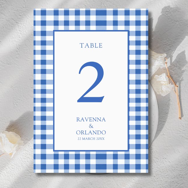 Rustik-karierte Babyblau-Gingham-Hochzeit Tischnummer (Von Creator hochgeladen)