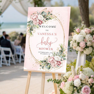 Rustik-ländliches Rosa Blumen-Baby-Shower-Willkomm Poster