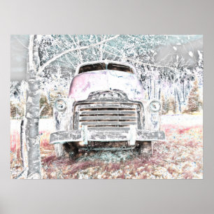 Rustik-Lieferwagen Vintage Weiß Grau Retro abgenut Poster