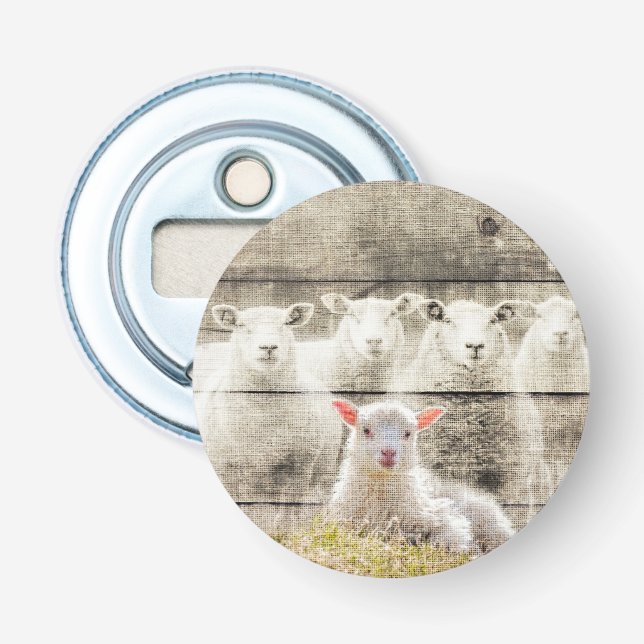 Rustik Schaf Baby Lamm Jute Flaschenöffner (Vorderseite)