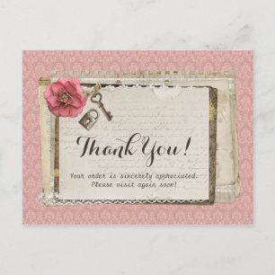 Rustik Shabby Chic Rosa Viktorianischer Damast Dan Postkarte