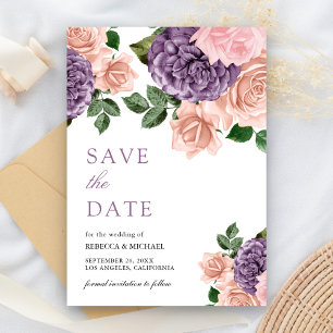 Rustik Staubiges Pfirsich Lila Blumige Hochzeit Save The Date