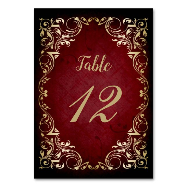 Rustik Vintage Rot Gold  Tischnummer (Vorderseite)
