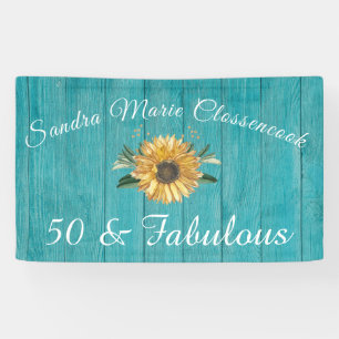 Rustikal 50 und üppig  Sonnenblumen Aquamarin   Banner