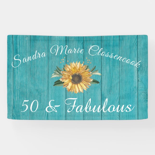 Rustikal 50 und üppig| Sonnenblumen Aquamarin   Banner (Horizontal)