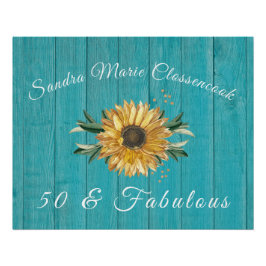 Rustikal 50 und vornehm | Sonnenblume Aquamarin Ge Poster